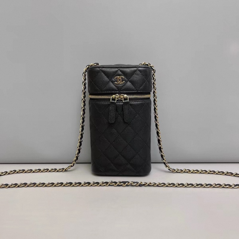 Chanel香奈兒 黑金牛皮荔枝紋手機包-0