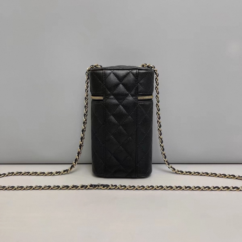 Chanel香奈兒 黑金牛皮荔枝紋手機包-1