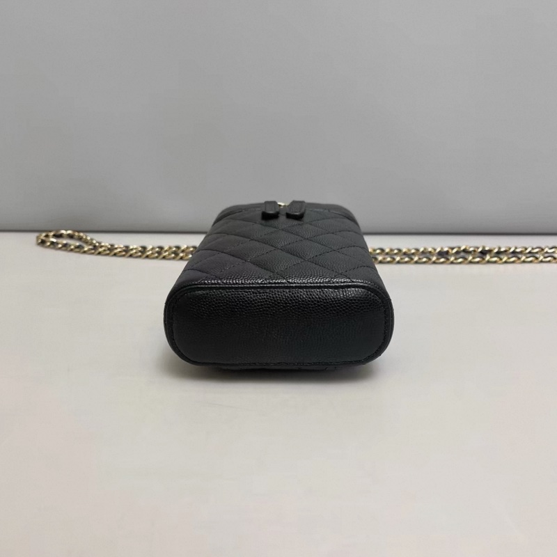 Chanel香奈兒 黑金牛皮荔枝紋手機包-3