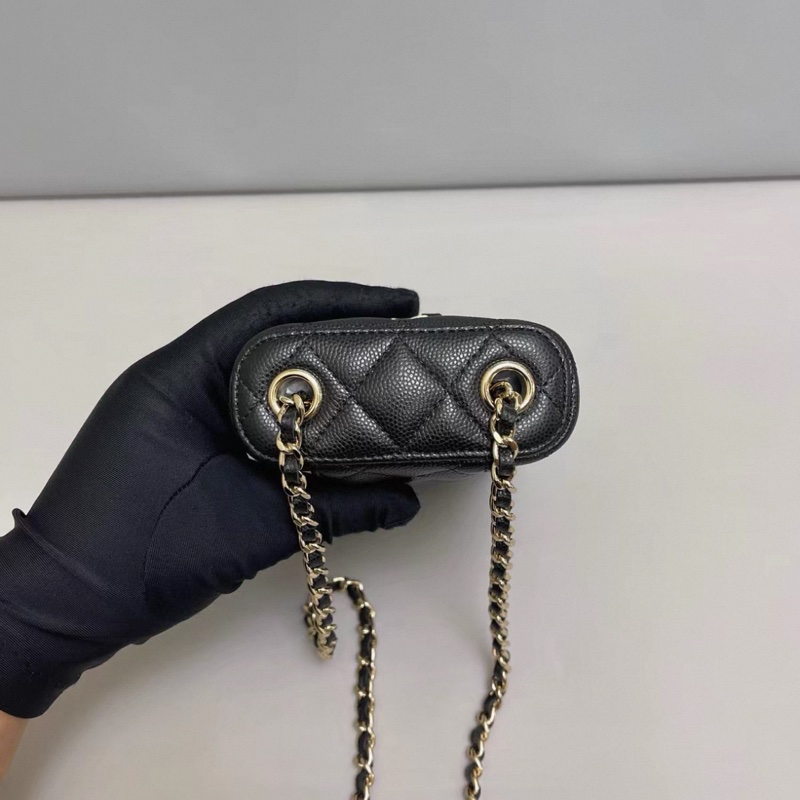 Chanel香奈兒 黑金牛皮荔枝紋手機包-4