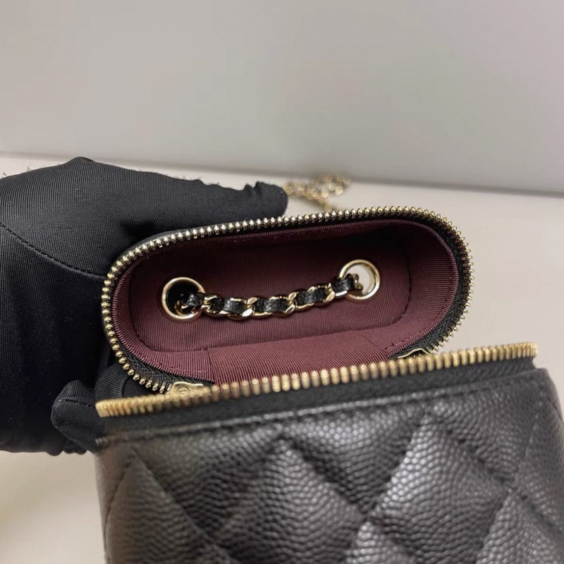 Chanel香奈兒 黑金牛皮荔枝紋手機包-6