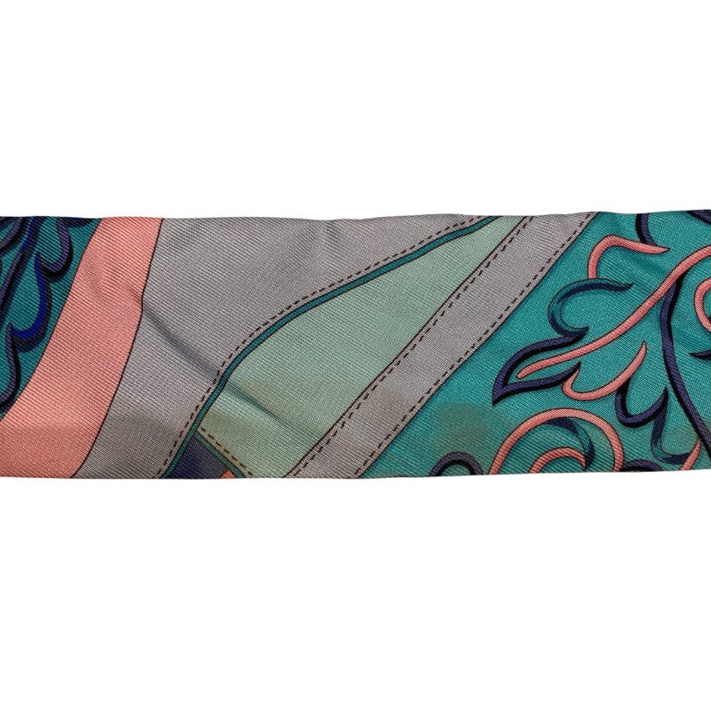 HERMÈS 愛馬仕 花卉圖騰TWILLY 絲巾 鎖鏈圖騰 藍色 綠色 粉色 多色-2