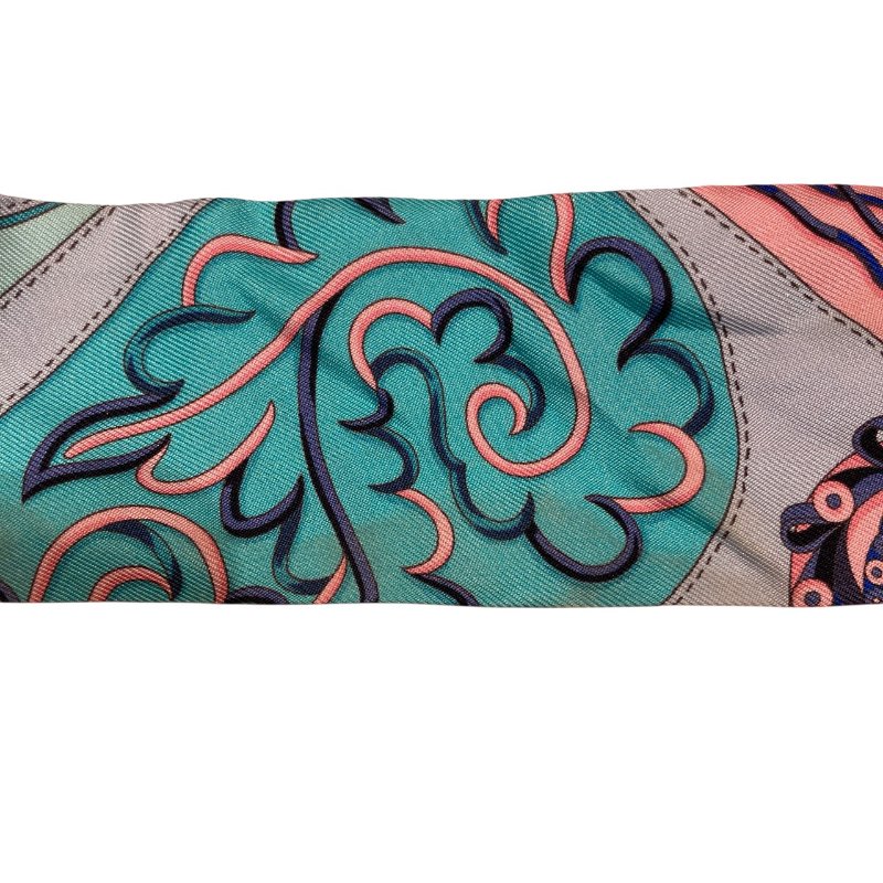 HERMÈS 愛馬仕 花卉圖騰TWILLY 絲巾 鎖鏈圖騰 藍色 綠色 粉色 多色-3