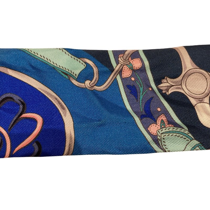 HERMÈS 愛馬仕 花卉圖騰TWILLY 絲巾 鎖鏈圖騰 藍色 綠色 粉色 多色-4