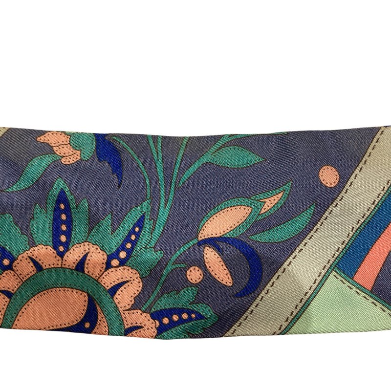 HERMÈS 愛馬仕 花卉圖騰TWILLY 絲巾 鎖鏈圖騰 藍色 綠色 粉色 多色-5
