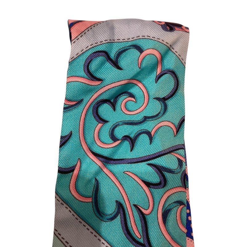 HERMÈS 愛馬仕 花卉圖騰TWILLY 絲巾 鎖鏈圖騰 藍色 綠色 粉色 多色-7