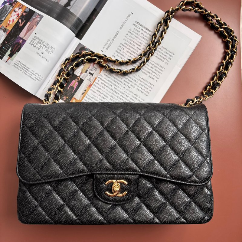 ::CHANEL::  A58600 香奈兒 經典菱格黑色大型口蓋包 JUMBO Classic Flap 30-0