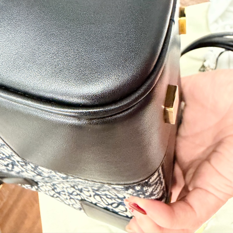 LOEWE 羅威 AMAZONA 19 方形包 Anagram 緹花拼小牛皮款（海軍藍/黑）。金扣-9