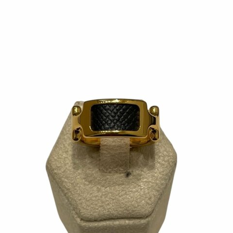 HERMES 愛馬仕 OLYMPE RING 合金/皮革 戒指 黑色 金色 52