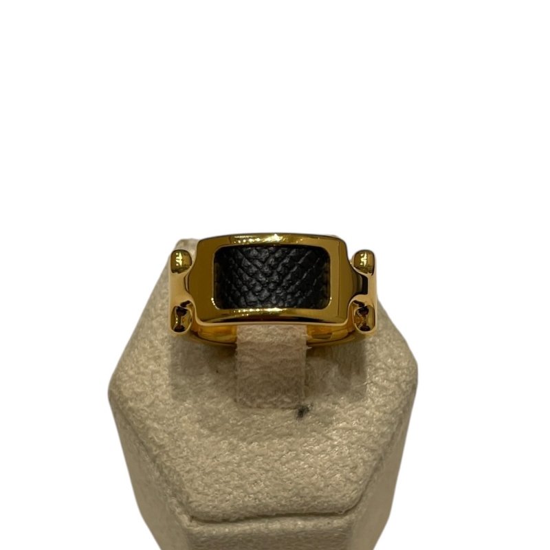 HERMES 愛馬仕 OLYMPE RING 合金/皮革 戒指 黑色 金色 52-0