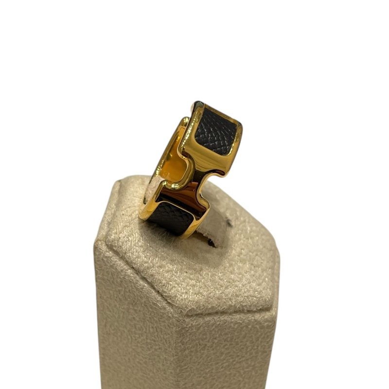 HERMES 愛馬仕 OLYMPE RING 合金/皮革 戒指 黑色 金色 52-1
