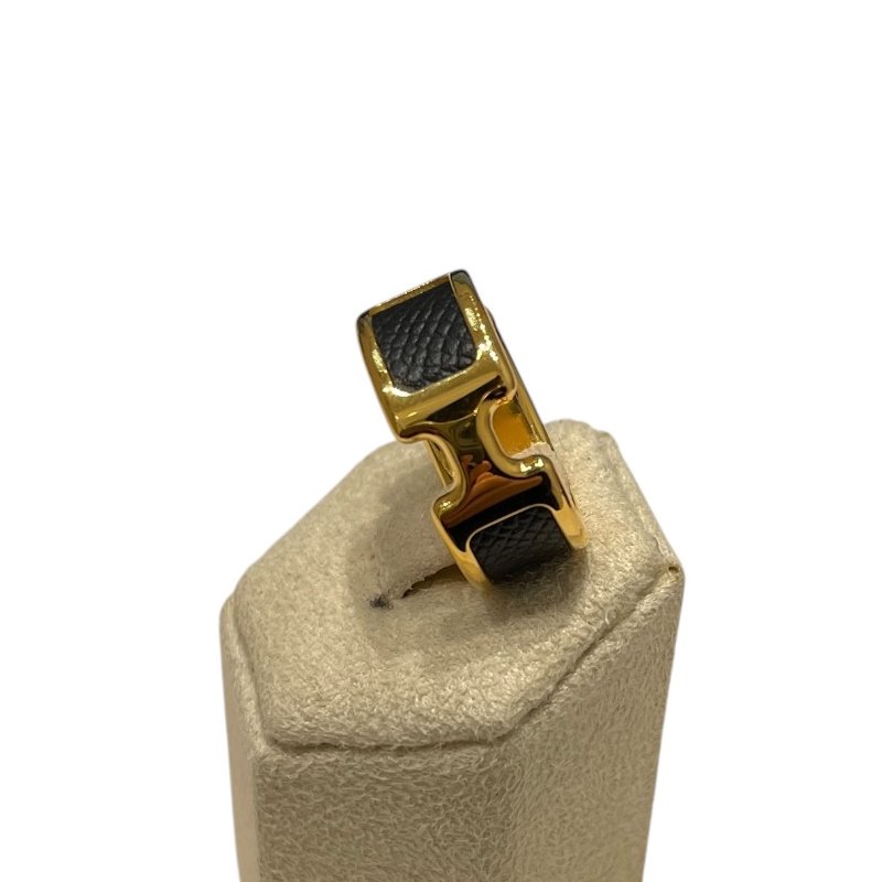 HERMES 愛馬仕 OLYMPE RING 合金/皮革 戒指 黑色 金色 52-2