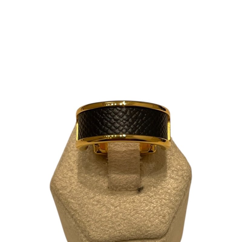 HERMES 愛馬仕 OLYMPE RING 合金/皮革 戒指 黑色 金色 52-3