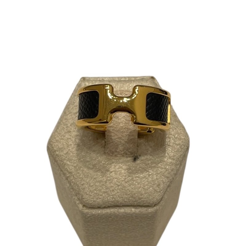 HERMES 愛馬仕 OLYMPE RING 合金/皮革 戒指 黑色 金色 52-4