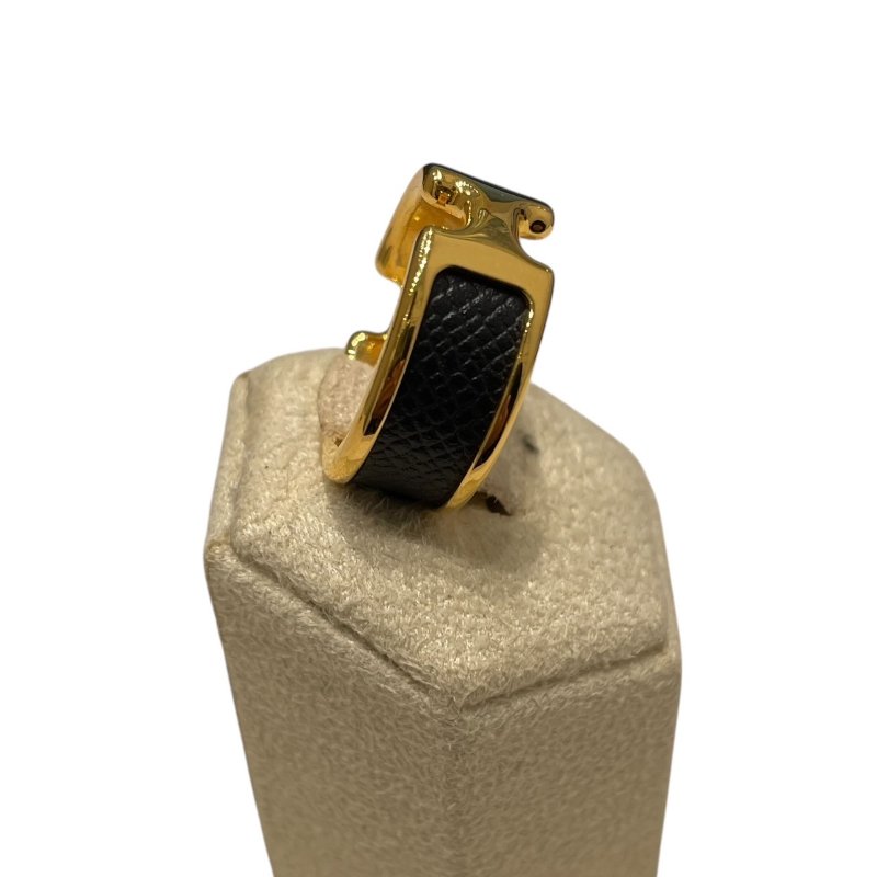HERMES 愛馬仕 OLYMPE RING 合金/皮革 戒指 黑色 金色 52-5