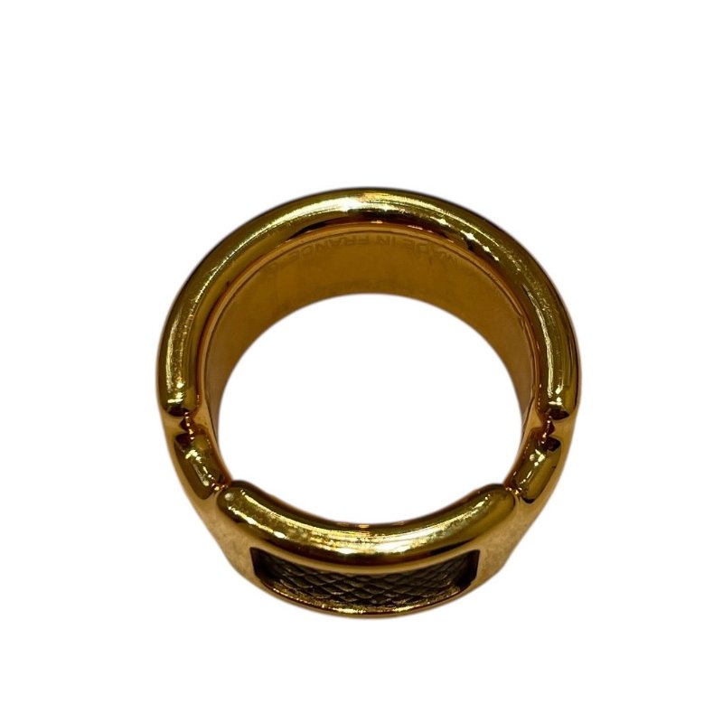 HERMES 愛馬仕 OLYMPE RING 合金/皮革 戒指 黑色 金色 52-9