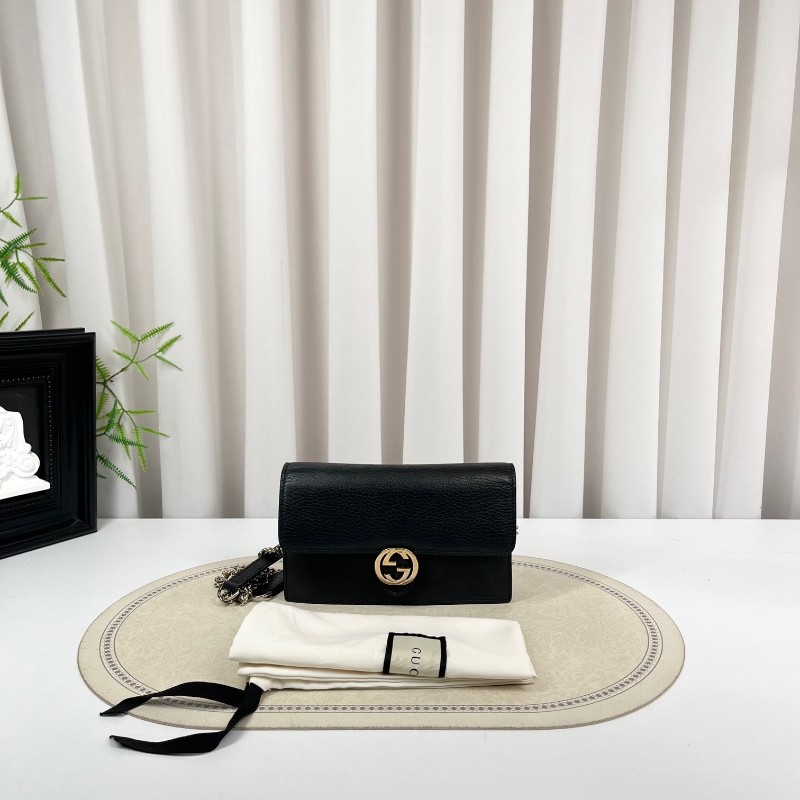 GUCCI古馳 黑色woc風琴包 雙G單肩斜挎包 內裡乾淨 容量剛好 十分美麗-5