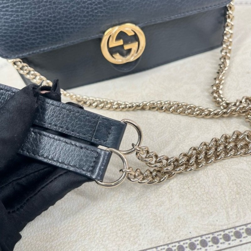 GUCCI古馳 黑色woc風琴包 雙G單肩斜挎包 內裡乾淨 容量剛好 十分美麗-26