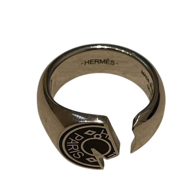 HERMES 愛馬仕 CARROUSE 戒指 925純銀 黑色 56號-6