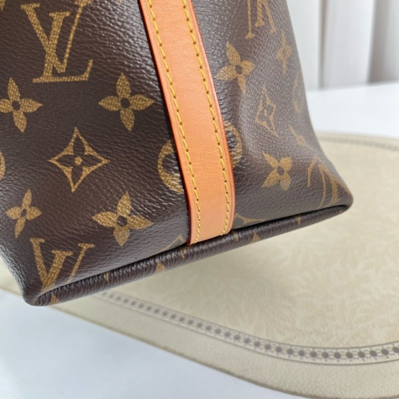 LV路易威登 24年全套 芯片款 Carryall PM小號子母包 經典老花滿印購物袋 塗層帆布拼牛皮飾邊 手提單肩包托特包 女款 棕色-9