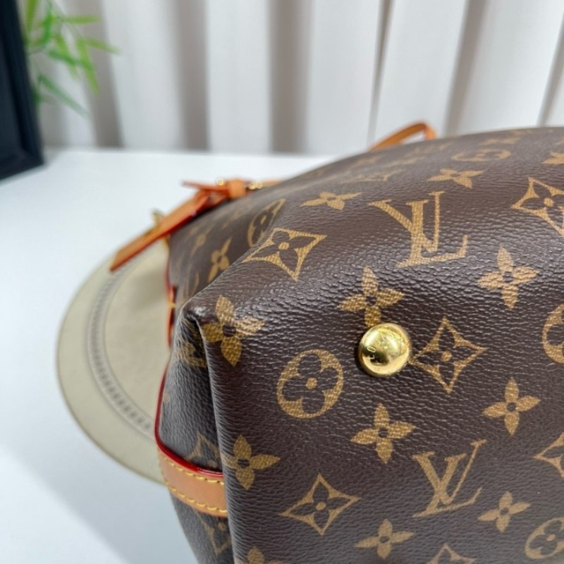 LV路易威登 24年全套 芯片款 Carryall PM小號子母包 經典老花滿印購物袋 塗層帆布拼牛皮飾邊 手提單肩包托特包 女款 棕色-17