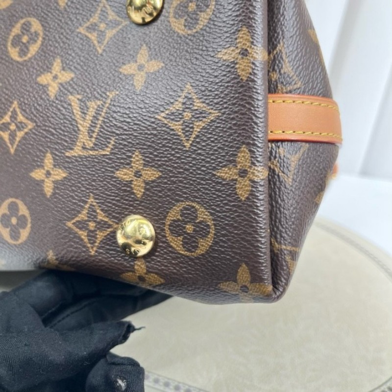 LV路易威登 24年全套 芯片款 Carryall PM小號子母包 經典老花滿印購物袋 塗層帆布拼牛皮飾邊 手提單肩包托特包 女款 棕色-18