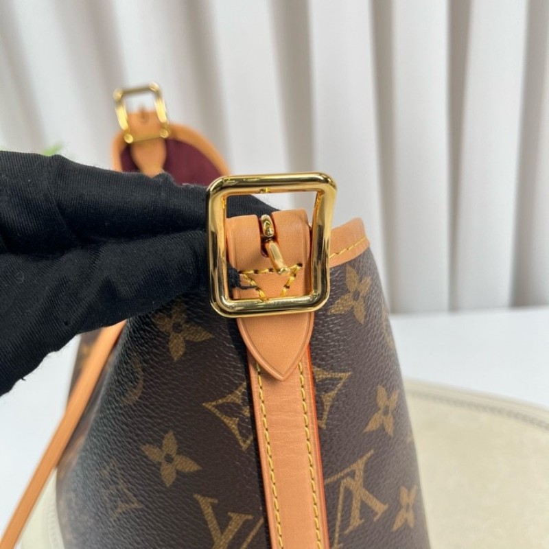 LV路易威登 24年全套 芯片款 Carryall PM小號子母包 經典老花滿印購物袋 塗層帆布拼牛皮飾邊 手提單肩包托特包 女款 棕色-19