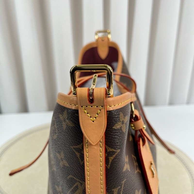 LV路易威登 24年全套 芯片款 Carryall PM小號子母包 經典老花滿印購物袋 塗層帆布拼牛皮飾邊 手提單肩包托特包 女款 棕色-25