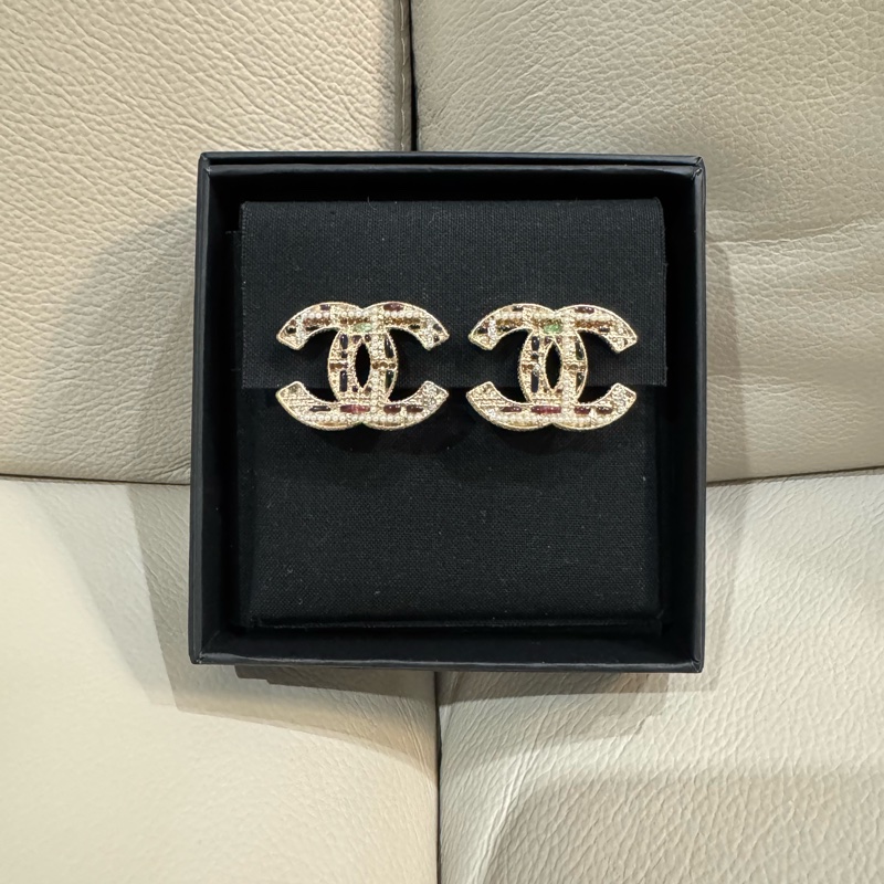 Chanel 香奈兒 毛呢風金色耳夾/全新閒置美品-0