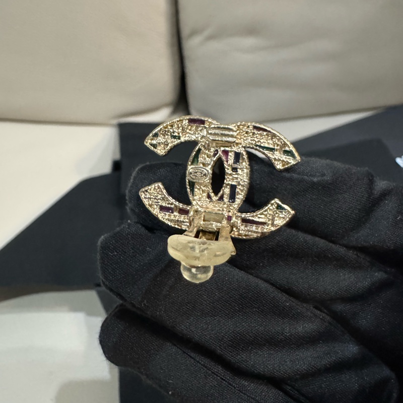 Chanel 香奈兒 毛呢風金色耳夾/全新閒置美品-5