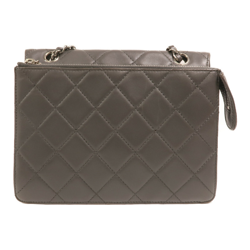 CHANEL 羊皮皮革Chain Shoulder銀扣鏈帶肩背袋-1