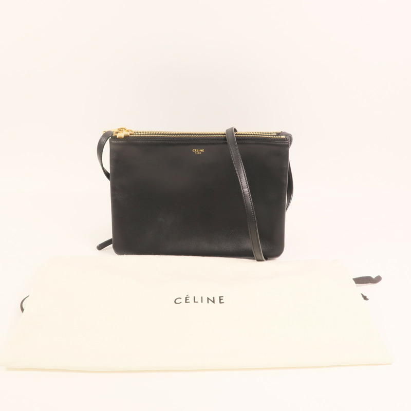 CELINE 牛皮皮革Trio金扣肩背袋-9