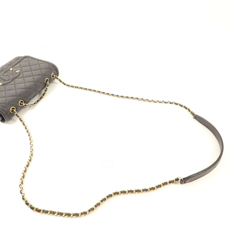 CHANEL 牛皮皮革Chain Shoulder金扣鏈帶肩背袋-7