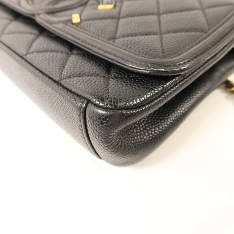 CHANEL 牛皮皮革Chain Shoulder金扣鏈帶肩背袋-11