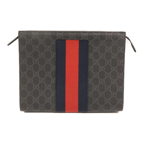 GUCCI GG帆布GG Supreme Web Pouch銀扣手拿包
