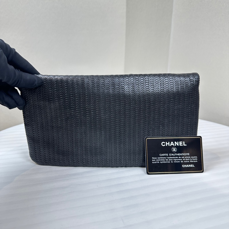 香奈兒/Chanel 黑色水波紋羊皮手拿包25x2x13.5cm-1