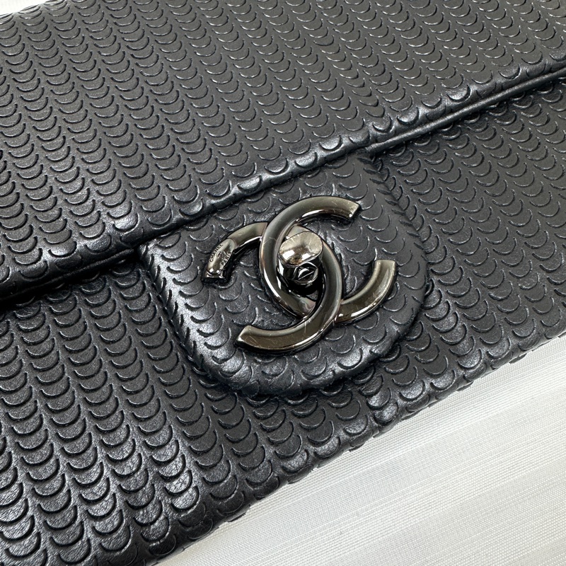 香奈兒/Chanel 黑色水波紋羊皮手拿包25x2x13.5cm-6