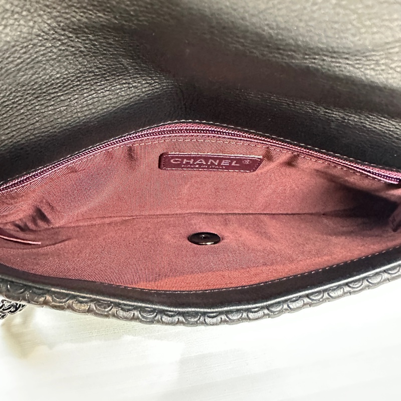 香奈兒/Chanel 黑色水波紋羊皮手拿包25x2x13.5cm-8