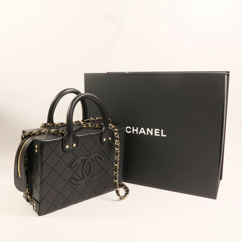 CHANEL 牛皮皮革Chain Shoulder金扣手挽肩背兩用袋-8