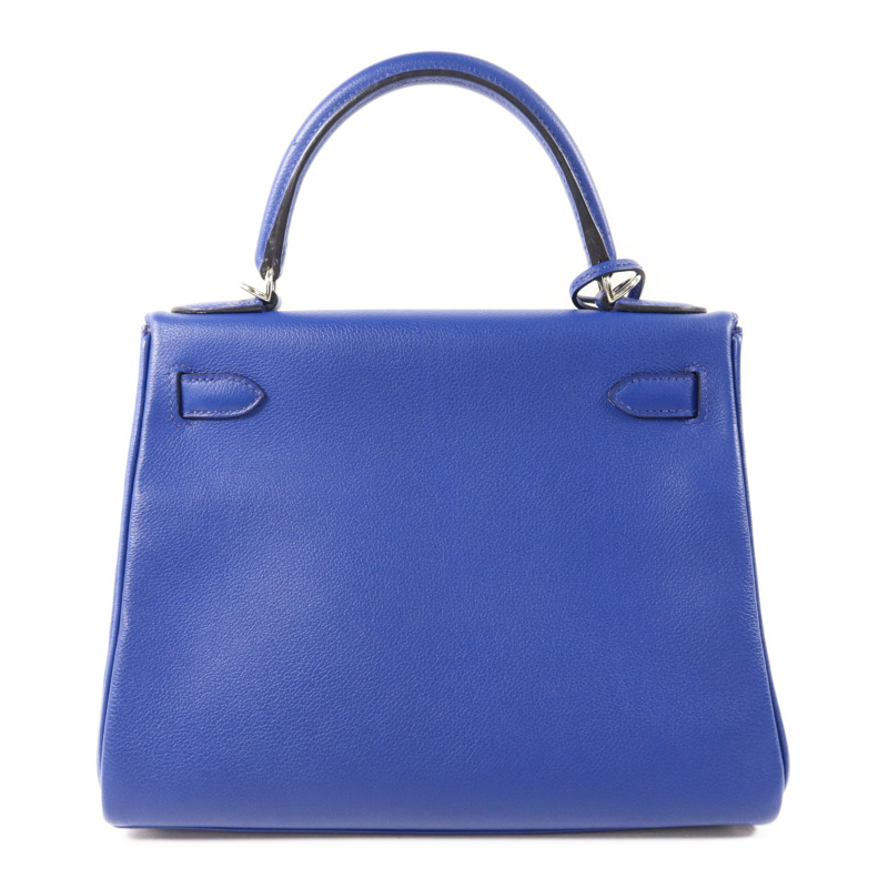 HERMES Evercolor皮革Kelly 28銀扣手挽肩背兩用袋Bleu Royal-1