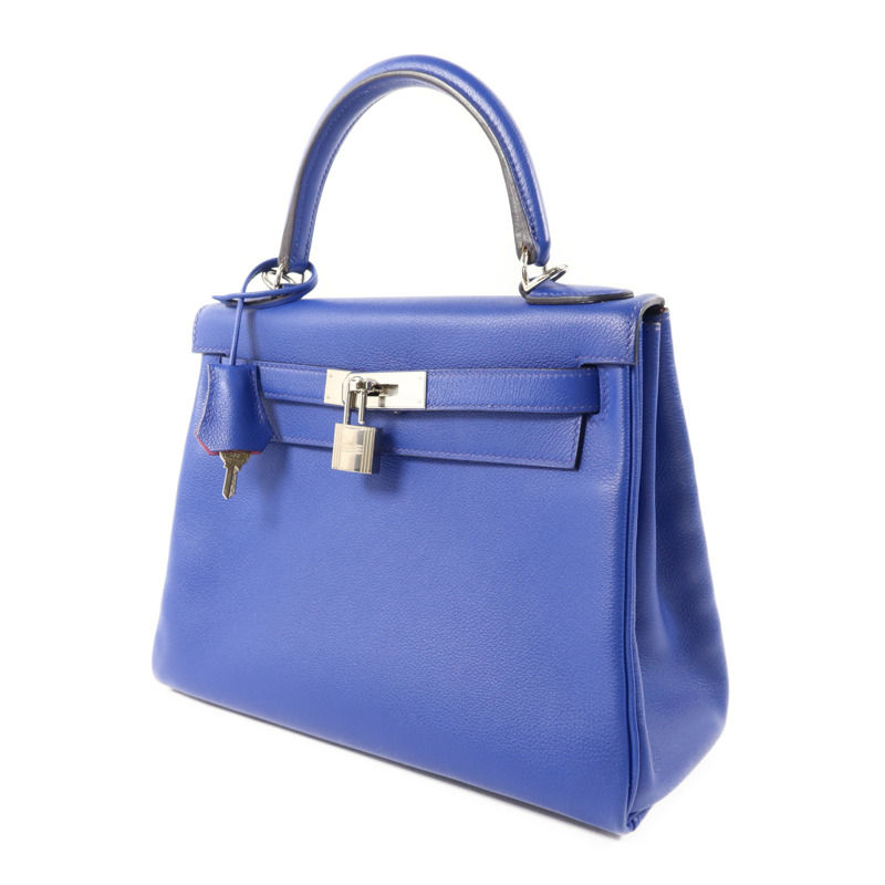 HERMES Evercolor皮革Kelly 28銀扣手挽肩背兩用袋Bleu Royal-2