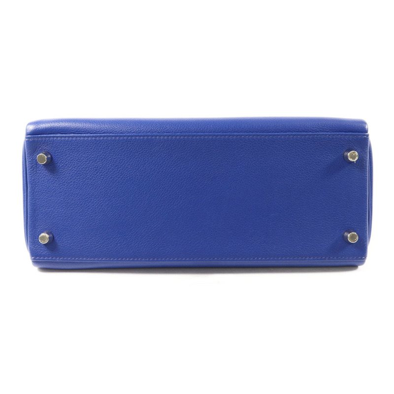 HERMES Evercolor皮革Kelly 28銀扣手挽肩背兩用袋Bleu Royal-3