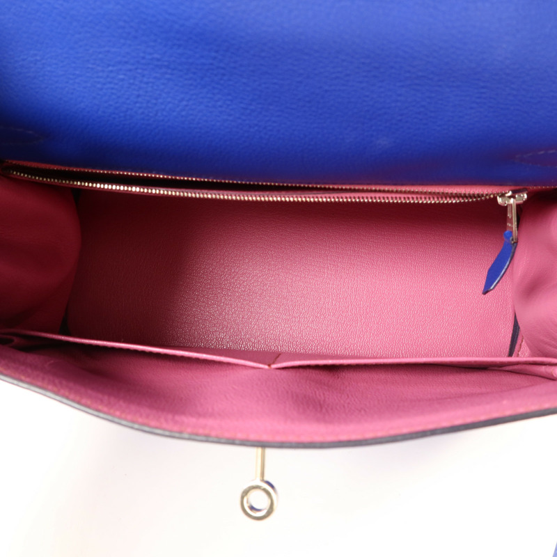 HERMES Evercolor皮革Kelly 28銀扣手挽肩背兩用袋Bleu Royal-4