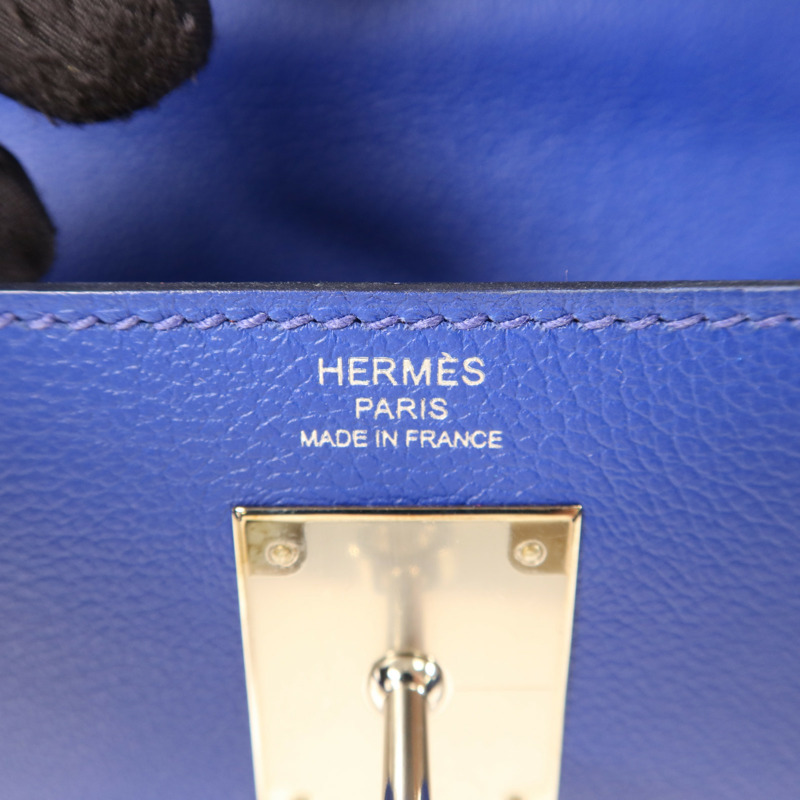 HERMES Evercolor皮革Kelly 28銀扣手挽肩背兩用袋Bleu Royal-5