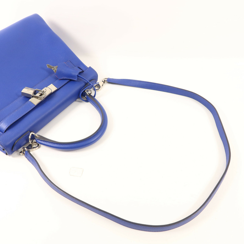HERMES Evercolor皮革Kelly 28銀扣手挽肩背兩用袋Bleu Royal-7