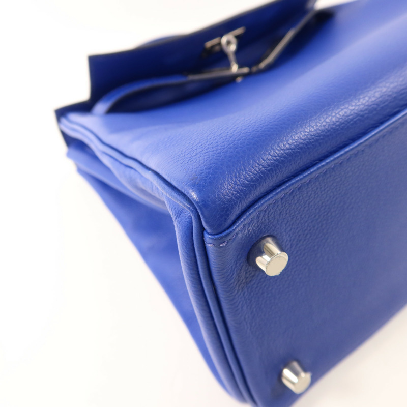 HERMES Evercolor皮革Kelly 28銀扣手挽肩背兩用袋Bleu Royal-14