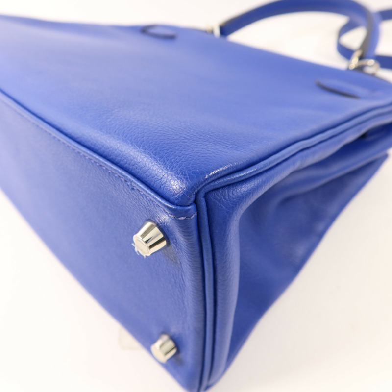 HERMES Evercolor皮革Kelly 28銀扣手挽肩背兩用袋Bleu Royal-15