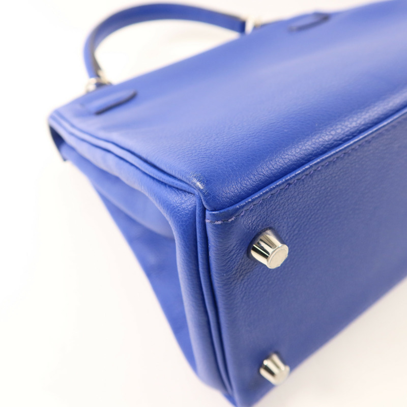 HERMES Evercolor皮革Kelly 28銀扣手挽肩背兩用袋Bleu Royal-16