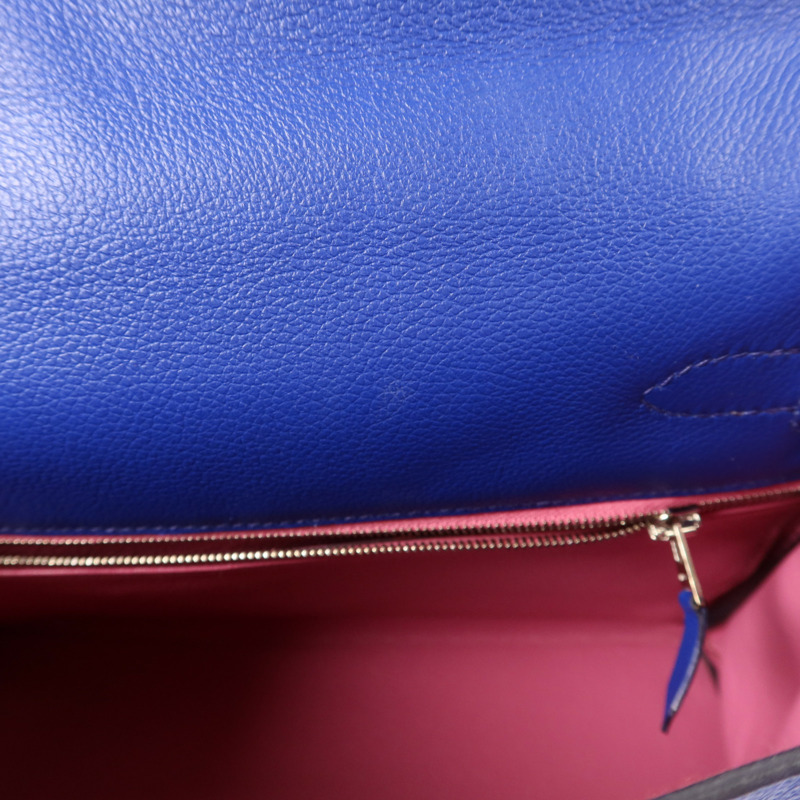 HERMES Evercolor皮革Kelly 28銀扣手挽肩背兩用袋Bleu Royal-17