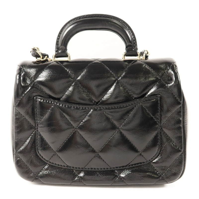 CHANEL 牛皮皮革Mini Flap With Handle金扣鏈帶手挽肩背兩用袋-1